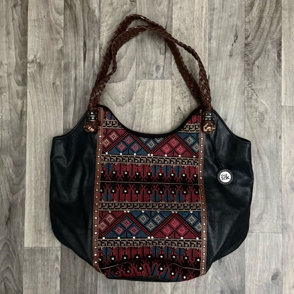 The Sak Indio Tribal Bohemian Embroidered Leather Hobo Bag